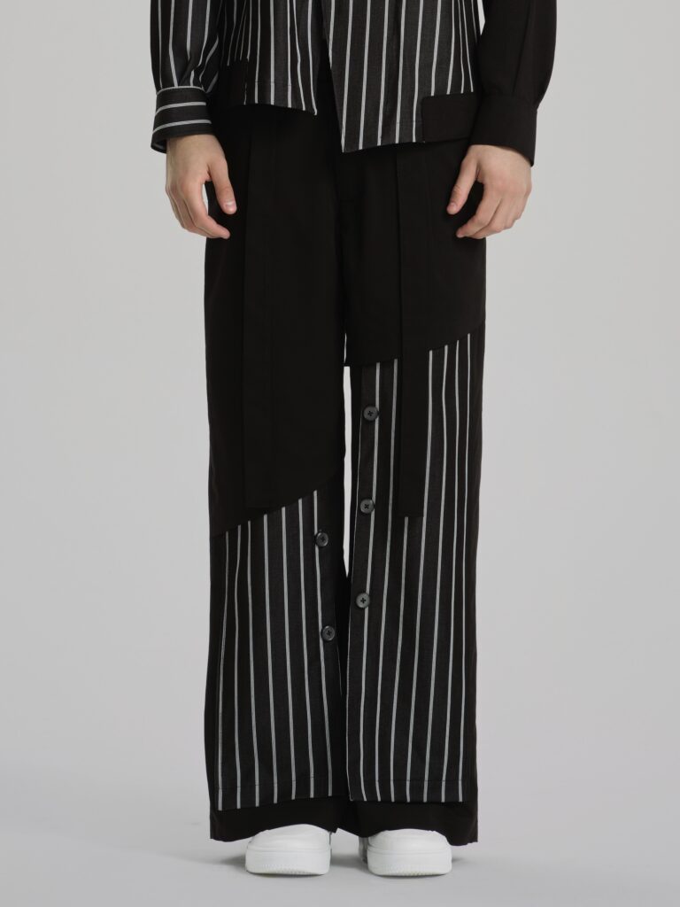Shadow Stripes Wide Deconstructed Pants